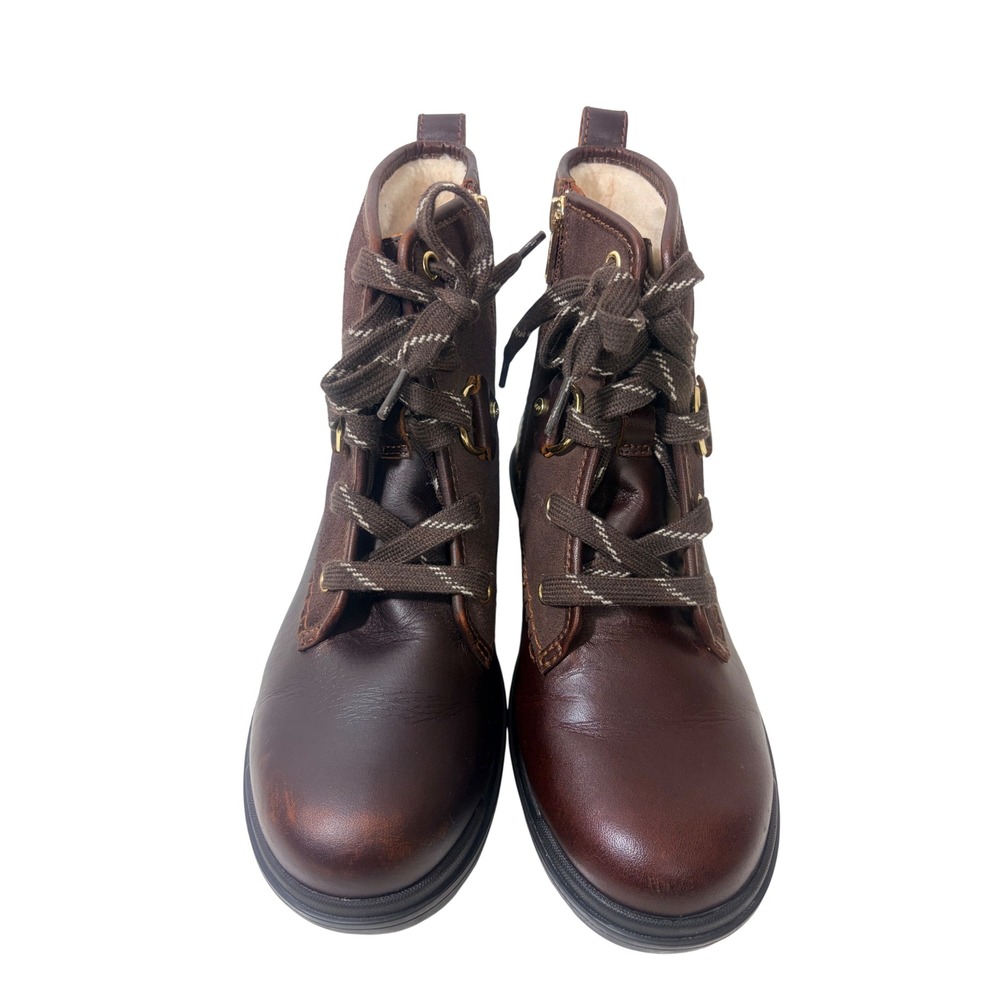 UGG Hapsburg Brown Leather Suede Lace Up Side Zip Winter Hiking Boots Wool Lined